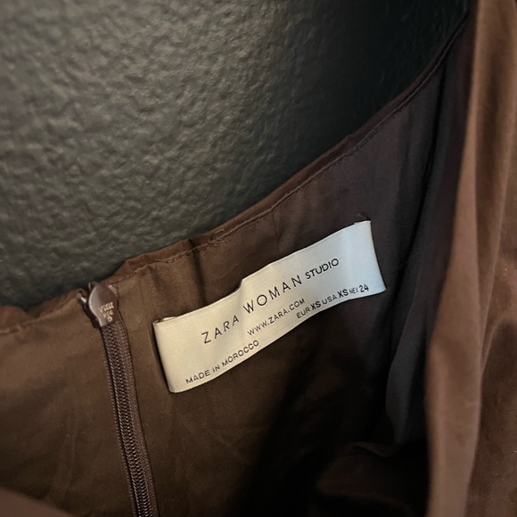 ZARA Woman Studio Brown Ruched Dress - Picture 6 of 7